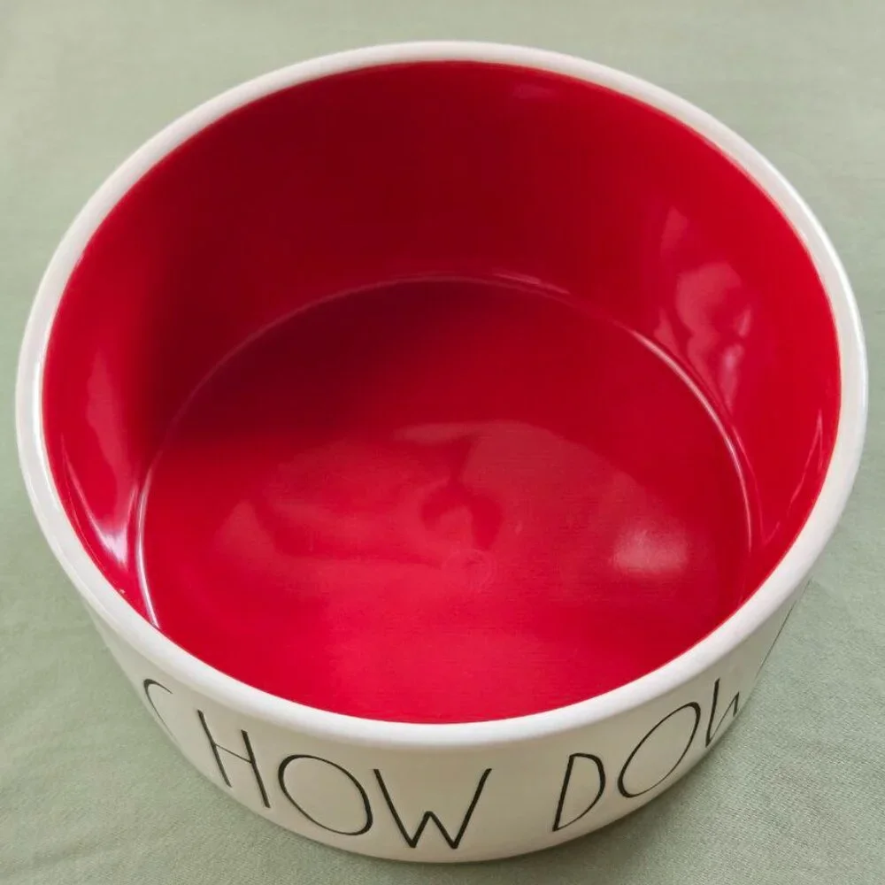 6" Rae Dunn Chow Down Pet Bowl Dish‎ White/Cream & Red Color Medium Size - Picture 2 of 9
